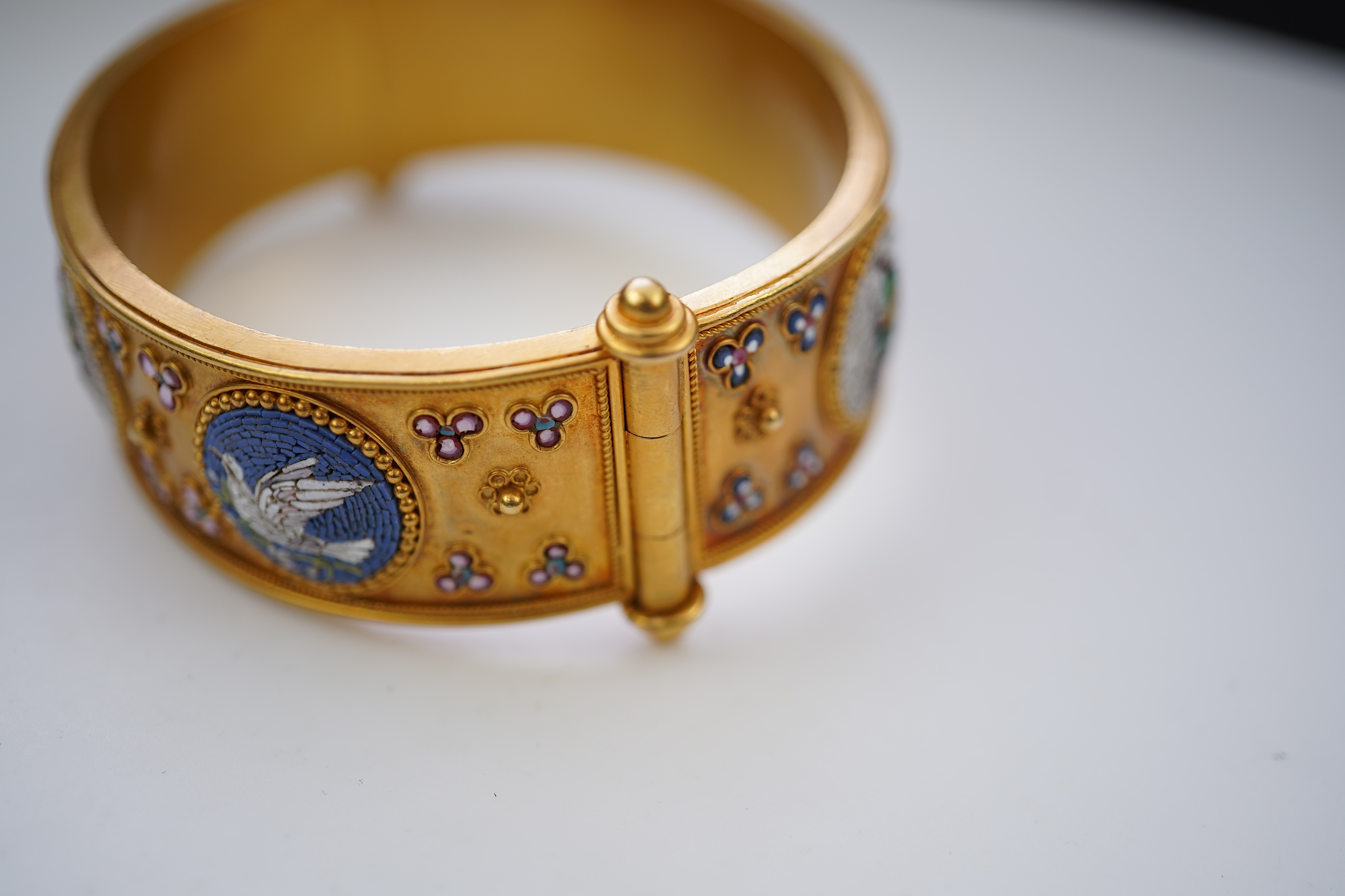 An attractive gold and micromosaic cuff bracelet, second half 19th century